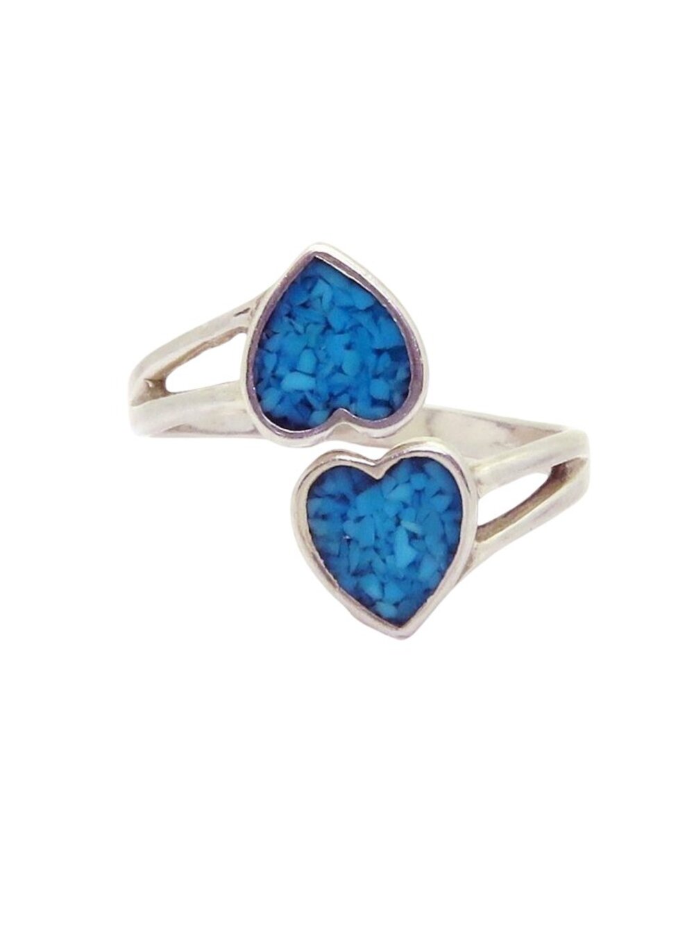 Vintage Sterling Silver Shube's Inlaid Turquoise Hearts Ring  Size 7 Adjustable